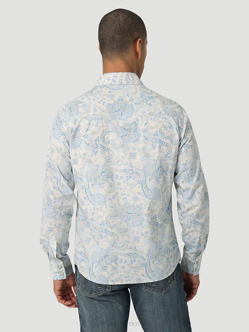 klær nei Wrangler menn retro premium langermet skjorte med trykkknapper toile blå (112327790) 8V40426