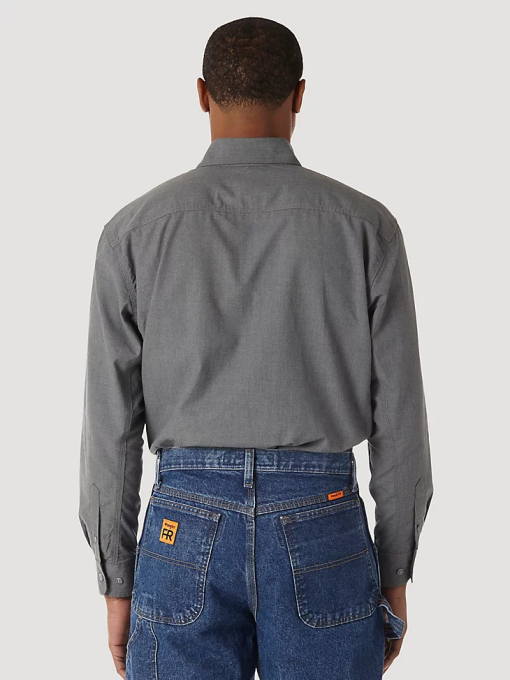 klær nei Wrangler menn riggs arbeidstøy fr flammesikker twill solid arbeidsskjorte grå (fr3w01g) 8V40401