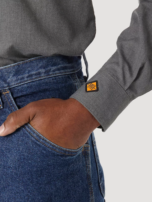 klær nei Wrangler menn riggs arbeidstøy fr flammesikker twill solid arbeidsskjorte grå (fr3w01g) 8V40401
