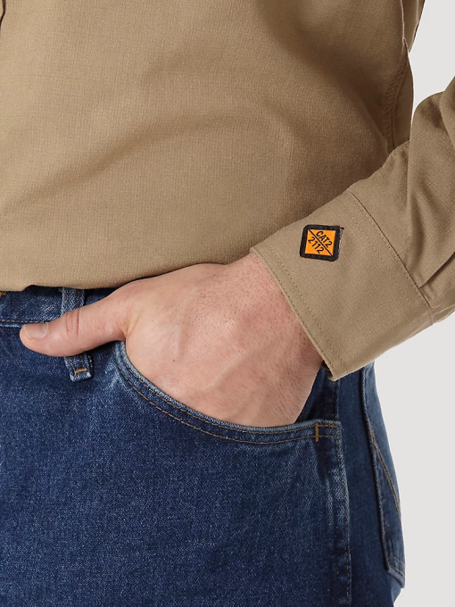 klær nei Wrangler menn riggs arbeidstøy fr flammesikker twill solid arbeidsskjorte khaki (fr3w01k) 8V40403