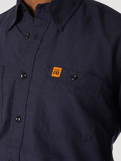 klær nei Wrangler menn riggs arbeidstøy fr flammesikker twill solid arbeidsskjorte marine (fr3w01n) 8V40402