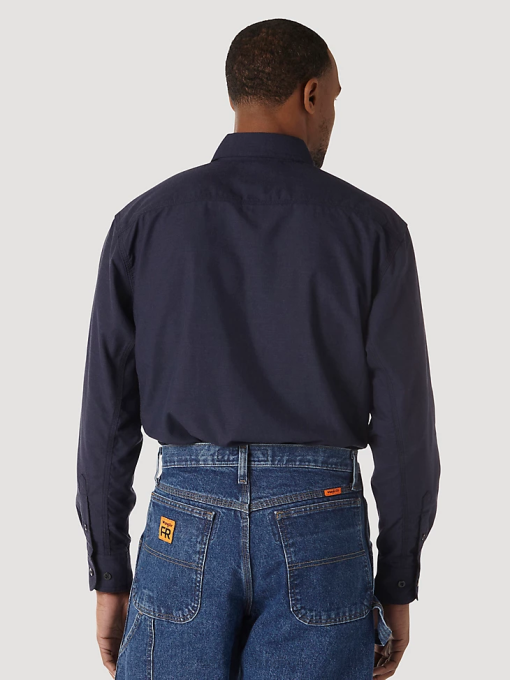 klær nei Wrangler menn riggs arbeidstøy fr flammesikker twill solid arbeidsskjorte marine (fr3w01n) 8V40402
