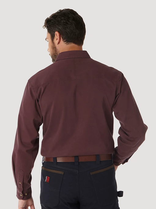 klær nei Wrangler menn riggs arbeidstøy langermet knapp ned solid twill arbeidsskjorte burgunder (3w501bg) 8V40352