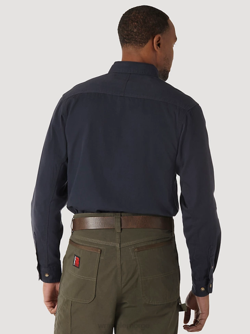 klær nei Wrangler menn riggs arbeidstøy langermet knapp ned solid twill arbeidsskjorte marine (3w501nv) 8V40350