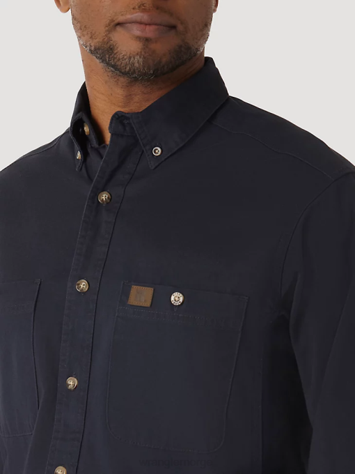 klær nei Wrangler menn riggs arbeidstøy langermet knapp ned solid twill arbeidsskjorte marine (3w501nv) 8V40350