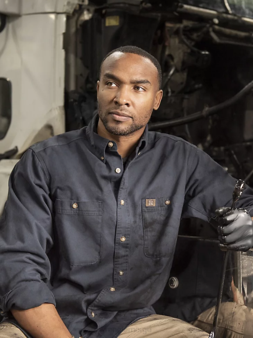 klær nei Wrangler menn riggs arbeidstøy langermet knapp ned solid twill arbeidsskjorte marine (3w501nv) 8V40350