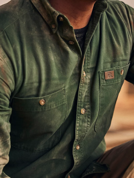 klær nei Wrangler menn riggs arbeidstøy langermet knapp ned solid twill arbeidsskjorte skogsgrønn (3w501fg) 8V40349