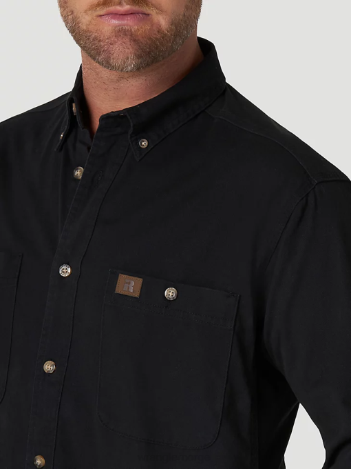 klær nei Wrangler menn riggs arbeidstøy langermet knapp ned solid twill arbeidsskjorte svart (103w501bk) 8V40353