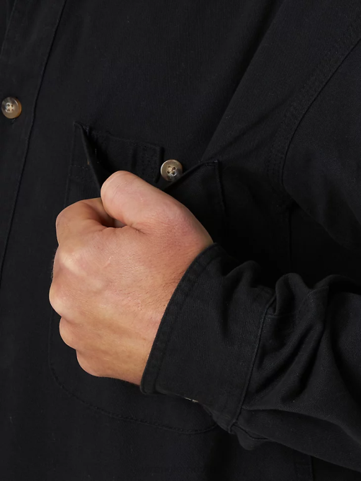 klær nei Wrangler menn riggs arbeidstøy langermet knapp ned solid twill arbeidsskjorte svart (103w501bk) 8V40353