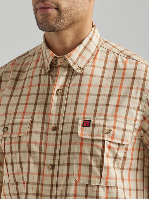 klær nei Wrangler menn riggs workwear rutete arbeidsskjorte khaki gul (112325418) 8V40673