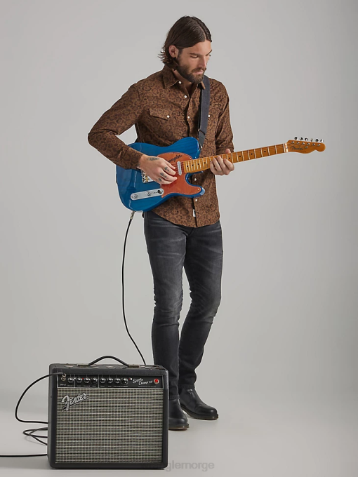 klær nei Wrangler menn rynkebestandig kortermet western-rutet skjorte gråblå (112324663) 8V40442