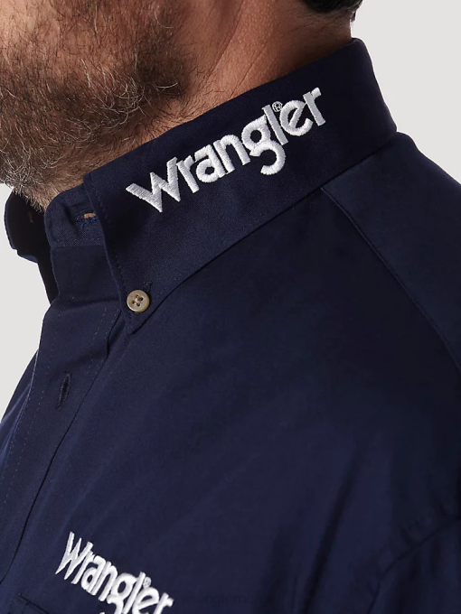 klær nei Wrangler menn solid skjorte med lange ermer med logo marine (mp2327n) 8V40395