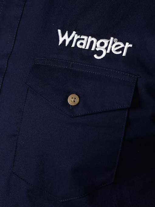 klær nei Wrangler menn solid skjorte med lange ermer med logo marine (mp2327n) 8V40395