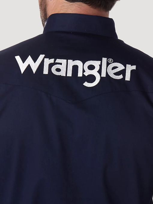 klær nei Wrangler menn solid skjorte med lange ermer med logo marine (mp2327n) 8V40395