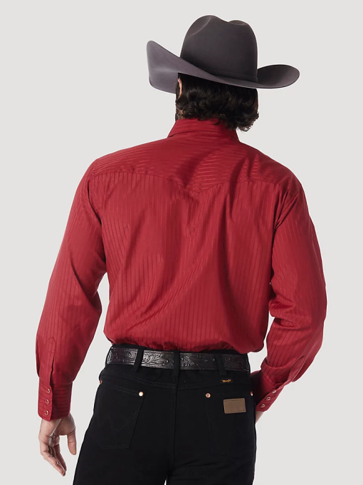 klær nei Wrangler menn western langermet western skjorte med dobbystriper med trykk vin (75740wn) 8V40468