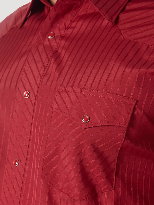 klær nei Wrangler menn western langermet western skjorte med dobbystriper med trykk vin (75740wn) 8V40468