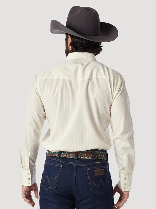 klær nei Wrangler menn western langermet western snap dobby stripe skjorte (mørk) brun (lys) (75226tn) 8V40467