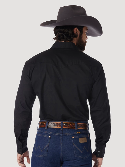 klær nei Wrangler menn western snap-skjorte - langermet solid bredduk svart (71105bk) 8V40450